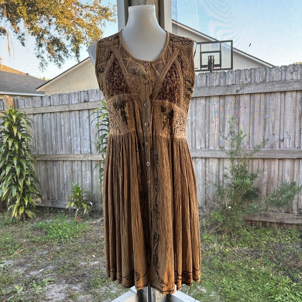 MPH Boho embroidered button closure dress